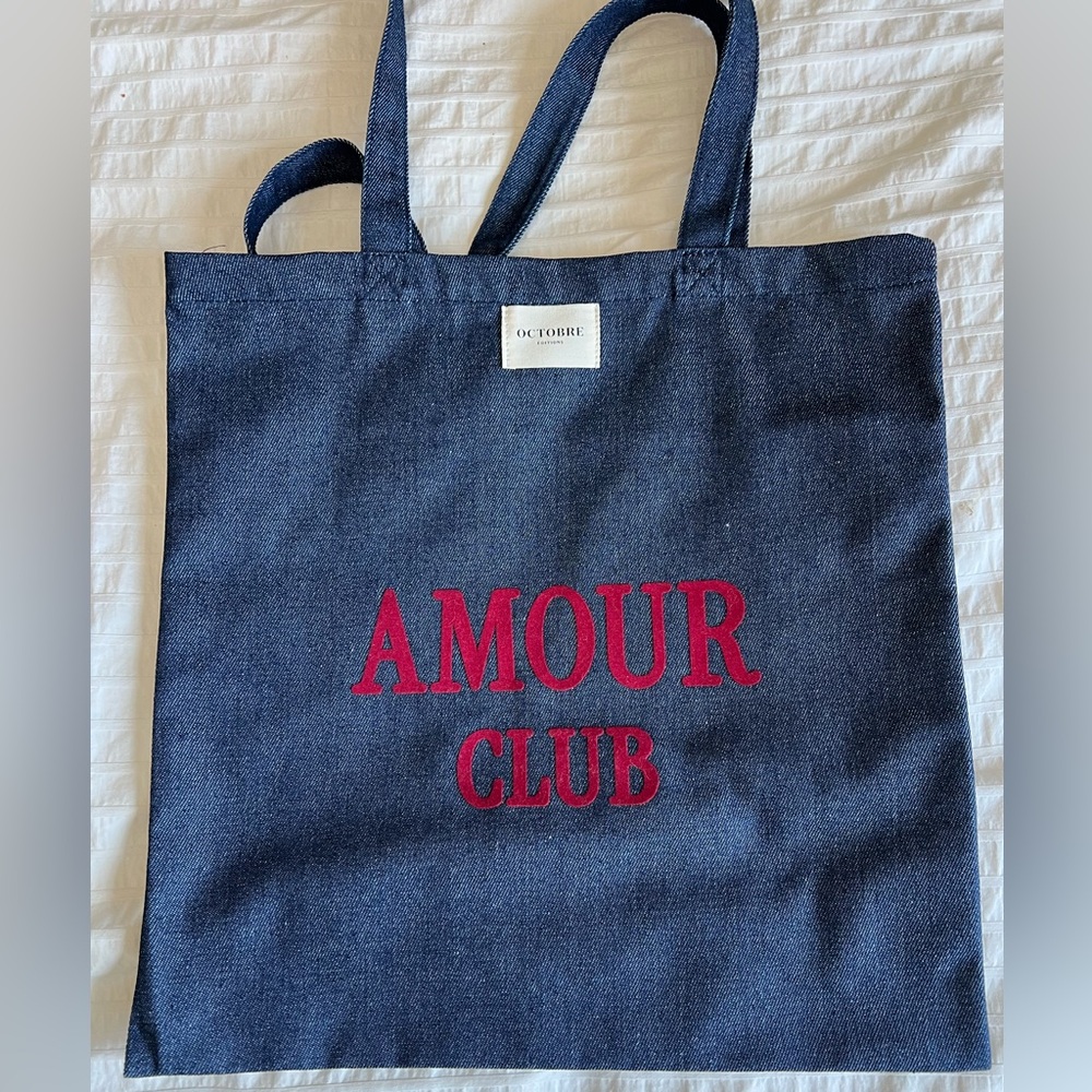 NWT Octobre - Sézane Denim Tote Bag with Red felt Lettering